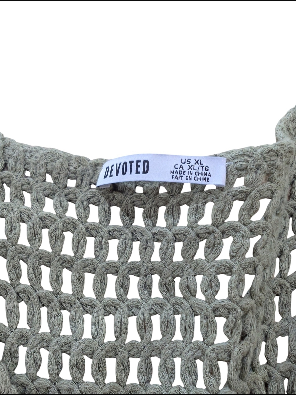 Devoted Pure Cotton Crochet Button-Front Crop Vest in Sage - Picture 3 of 5